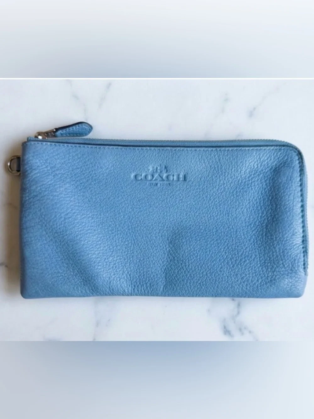 Coach Double Zip Wristlet Pool Blue Color
